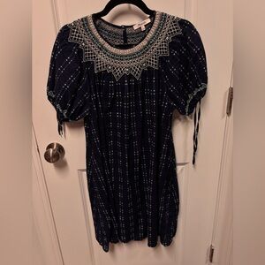 Madewell Dark Blue Plaid Dress with Embroidery